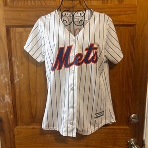 Majestic White and Blue Pinstripe Jersey